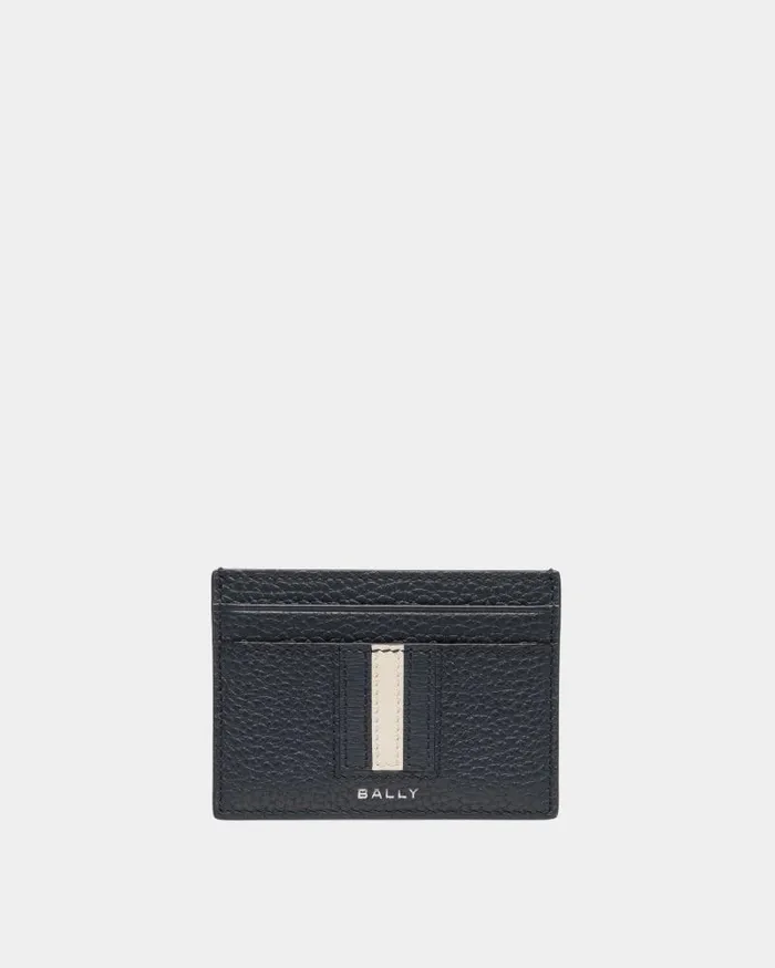 Men Bally Wallets and Card Holders Ribbon Business Card Holder In Midnight Leather Blue