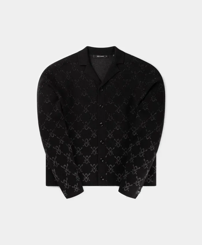 Men Black Kirabo Gradient Knit Boxy Cardigan Daily Paper Hoodies and Sweaters