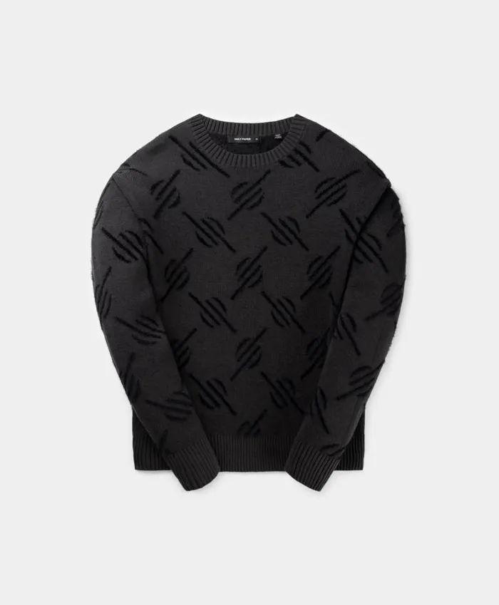 Men Black Tevin Monogram Knit Sweater Daily Paper Hoodies and Sweaters