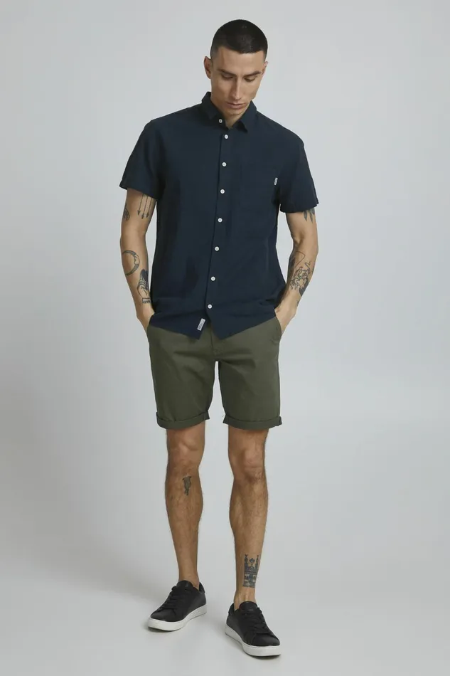 Men Blend Shirts Short Sleeved Shirt Dress Blues