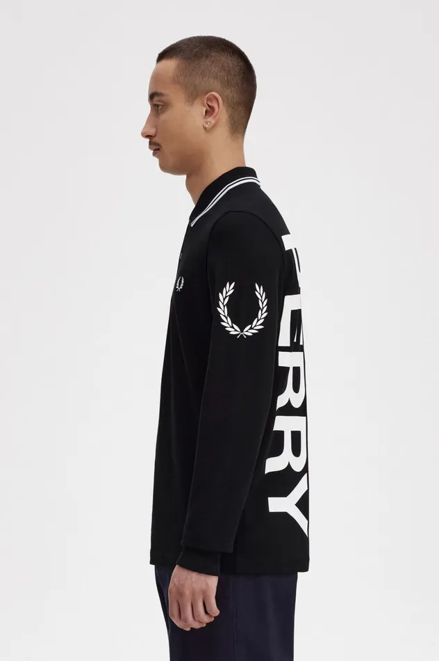 Men Bold Graphic Long Sleeve Shirt Black Fred Perry Polo Shirts