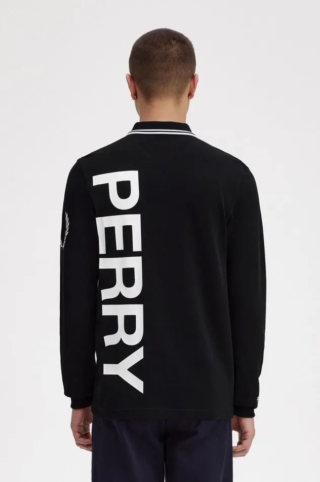 Men Bold Graphic Long Sleeve Shirt Black Fred Perry Polo Shirts
