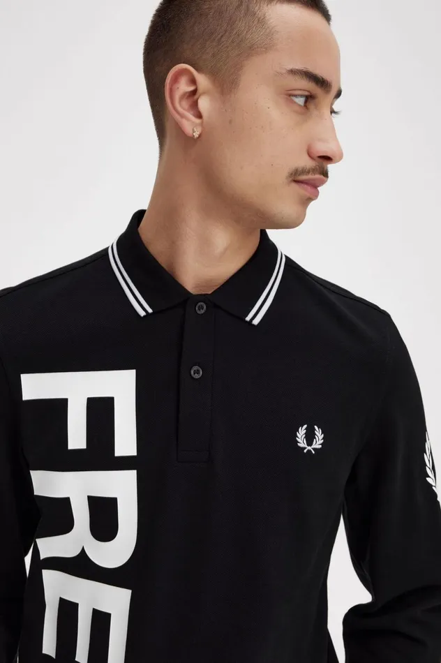 Men Bold Graphic Long Sleeve Shirt Black Fred Perry Polo Shirts