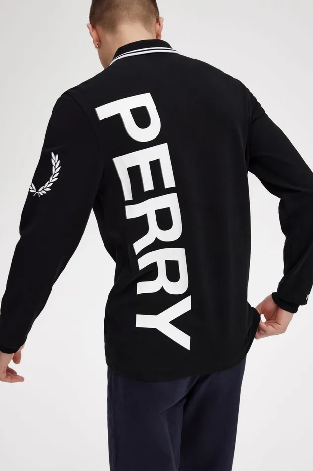 Men Bold Graphic Long Sleeve Shirt Black Fred Perry Polo Shirts