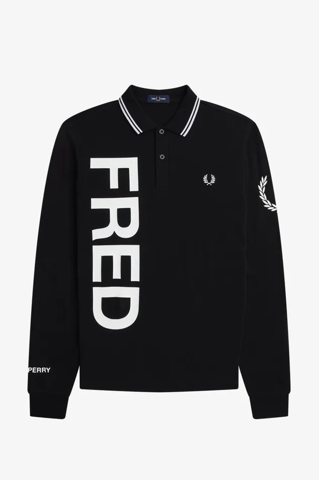 Men Bold Graphic Long Sleeve Shirt Black Fred Perry Polo Shirts