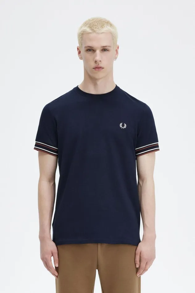 Men Bold Tipped Piqu TShirt Navy Fred Perry TShirts