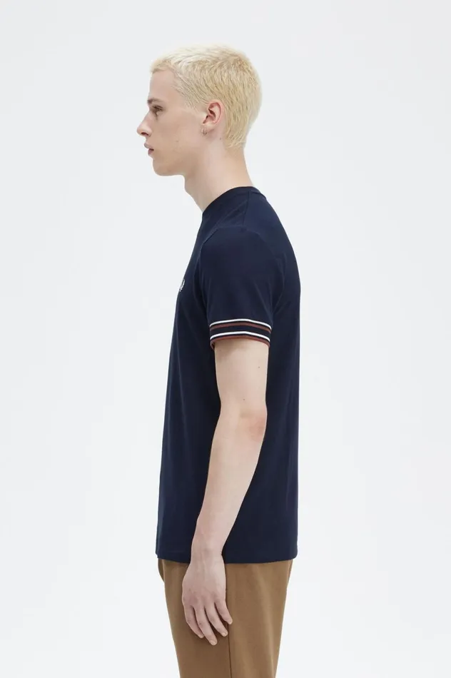 Men Bold Tipped Piqu TShirt Navy Fred Perry TShirts