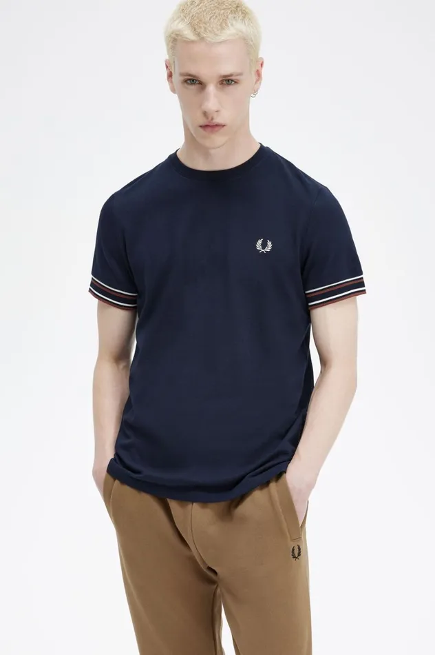 Men Bold Tipped Piqu TShirt Navy Fred Perry TShirts