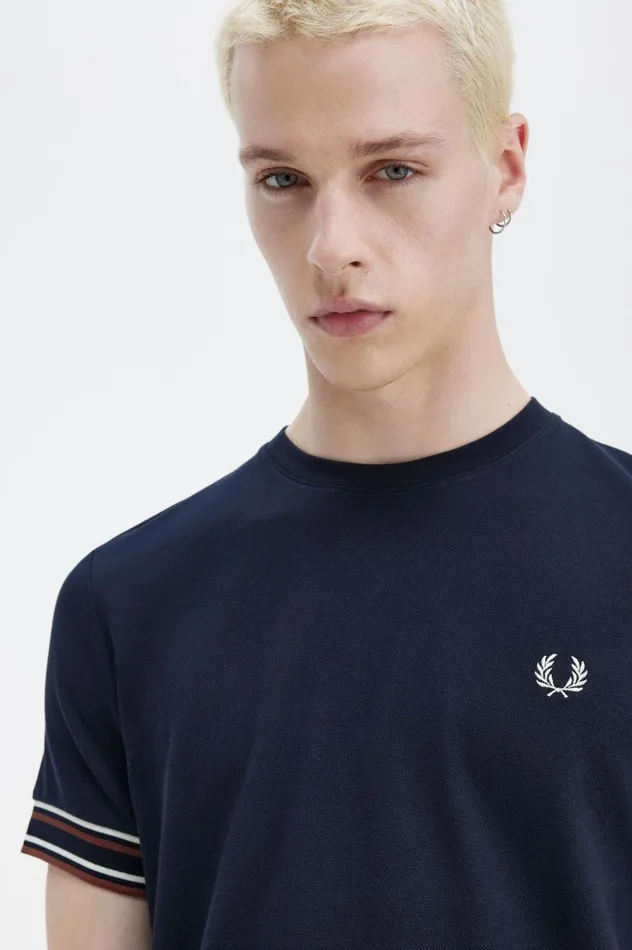 Men Bold Tipped Piqu TShirt Navy Fred Perry TShirts