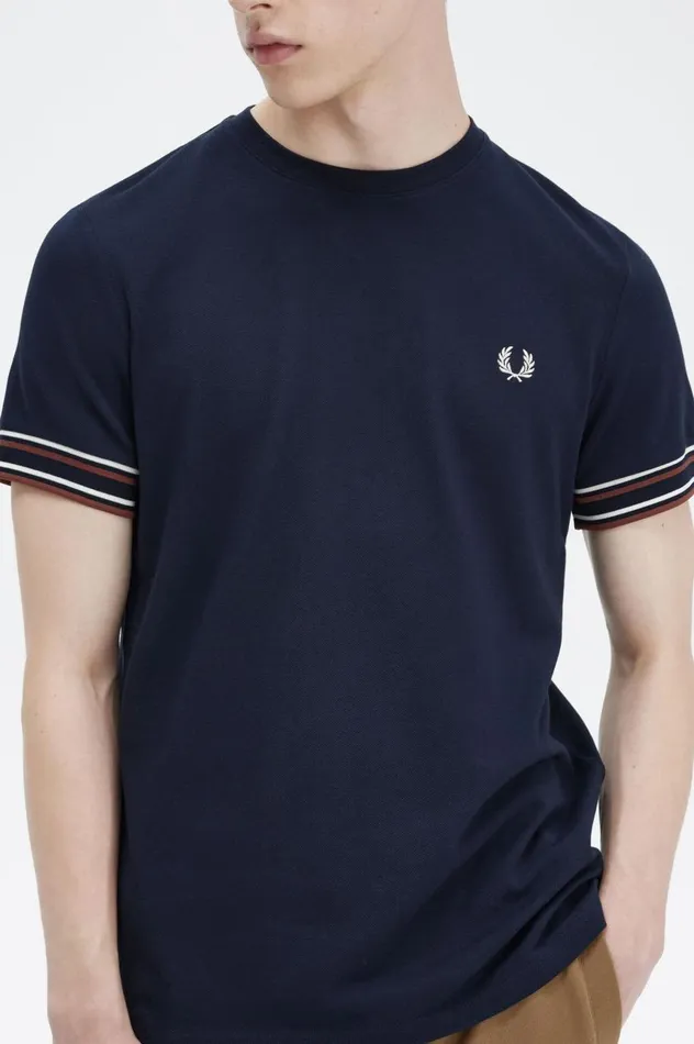 Men Bold Tipped Piqu TShirt Navy Fred Perry TShirts