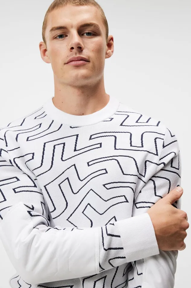 Men Bridge Swirl Knitted Sweater White Outline Bridge Swirl JLindeberg Knitwear Men Bridge Swirl Knitted Sweater White Outline Bridge Swirl JLindeberg Knitwear