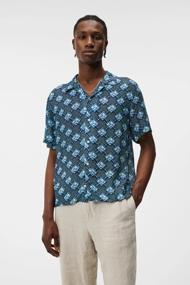Men Donso Diamond JL Boxy Shirt JL Navy JLindeberg Shirts
