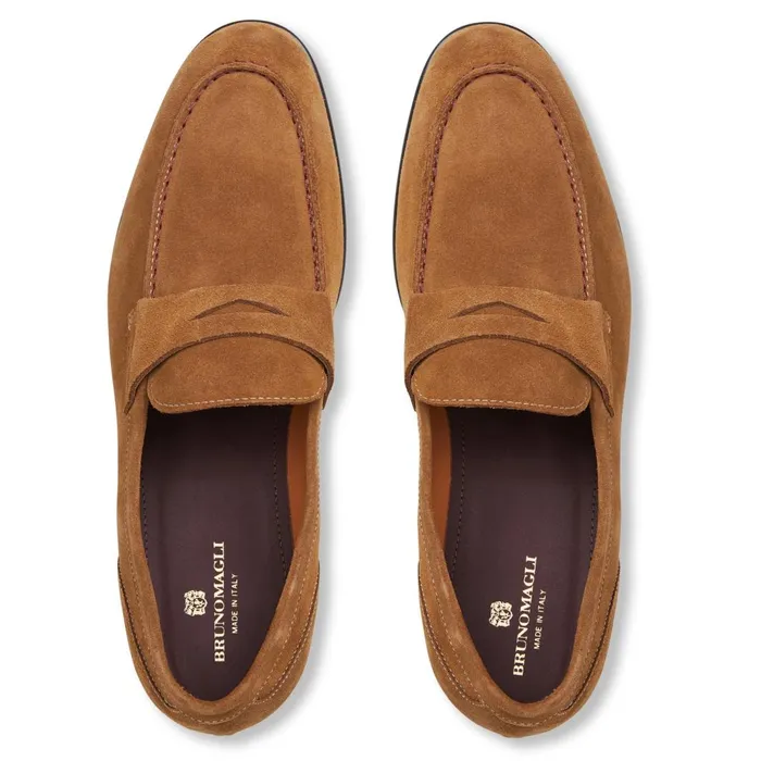 Men Dress Shoes Bruno Magli Silas Suede Loafer 8211 Cognac
