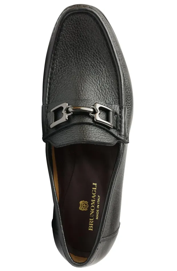 Men Dress Shoes Bruno Magli Trieste Classic Leather Moccasin 8211 Black Cervo