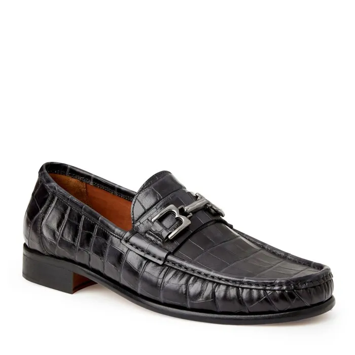 Men Dress Shoes Bruno Magli Trieste Classic Moccasin Black Croc
