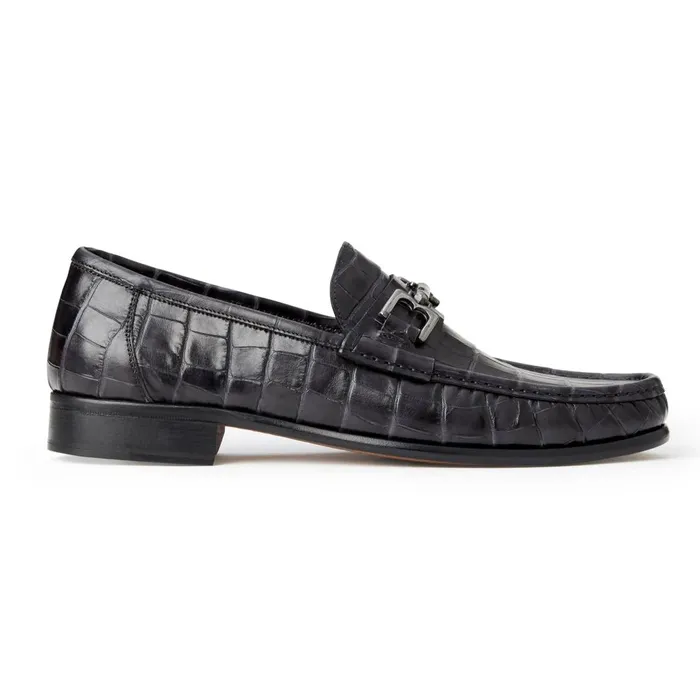 Men Dress Shoes Bruno Magli Trieste Classic Moccasin Black Croc