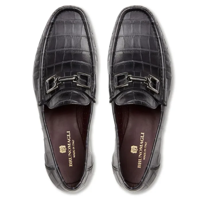 Men Dress Shoes Bruno Magli Trieste Classic Moccasin Black Croc
