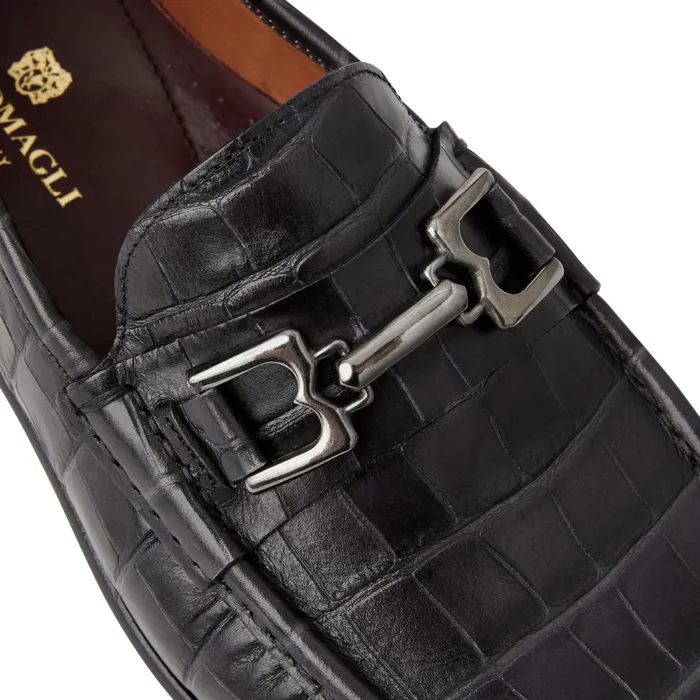 Men Dress Shoes Bruno Magli Trieste Classic Moccasin Black Croc
