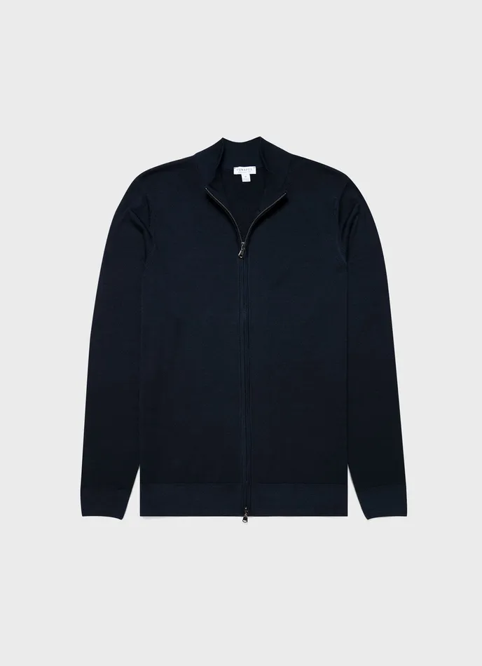 Men ExtraFine Merino Zip Cardigan Light Navy Knitwear ussunspel