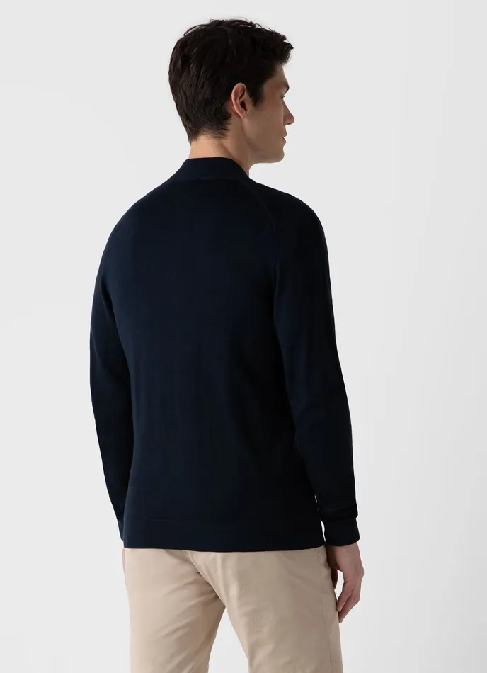 Men ExtraFine Merino Zip Cardigan Light Navy Knitwear ussunspel