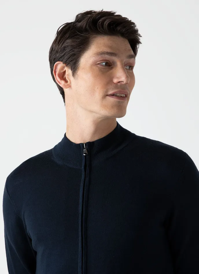 Men ExtraFine Merino Zip Cardigan Light Navy Knitwear ussunspel