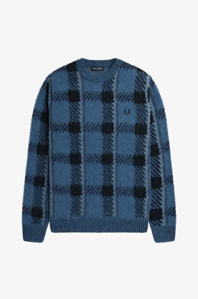 Men Glitch Tartan Jumper Midnight Blue Fred Perry Knitwear