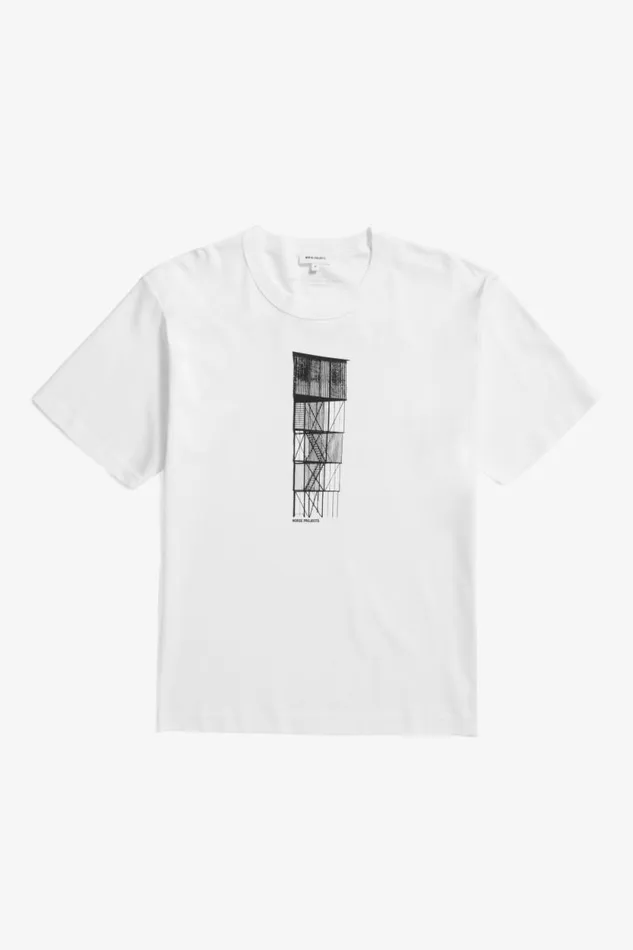 Men Holger Organic Interlock Tower Print TShirt White Norse Projects TShirts