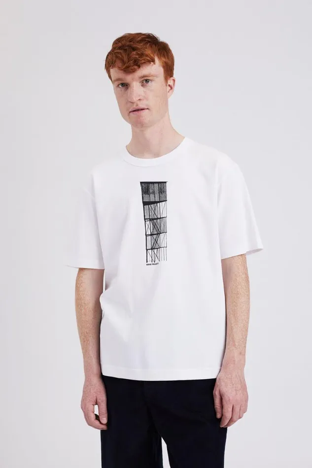 Men Holger Organic Interlock Tower Print TShirt White Norse Projects TShirts