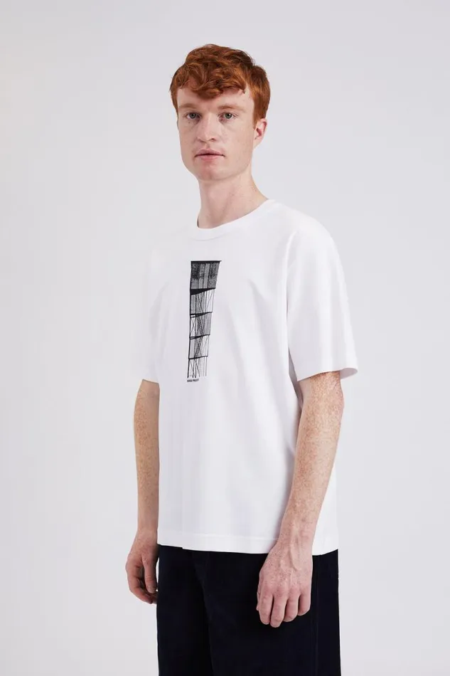 Men Holger Organic Interlock Tower Print TShirt White Norse Projects TShirts