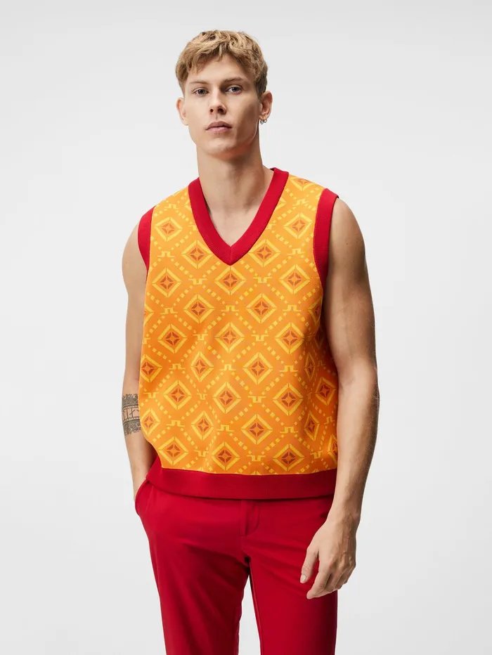 Men Jack Knitted Vest Orange Diamond Logo JLindeberg Knitwear