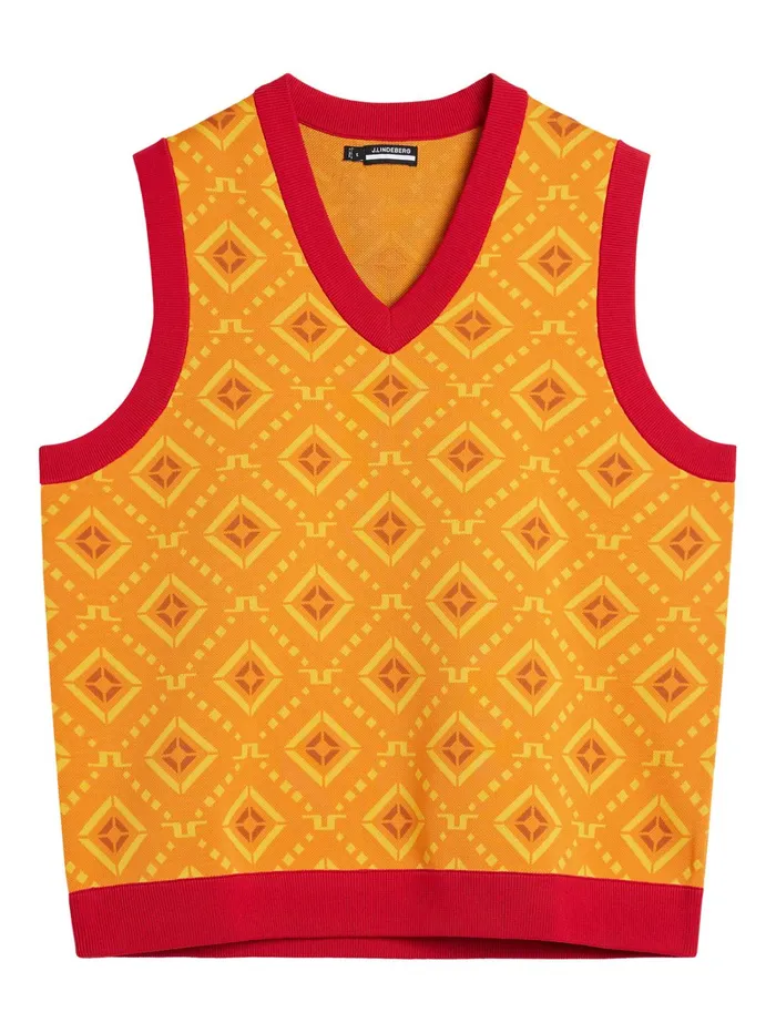 Men Jack Knitted Vest Orange Diamond Logo JLindeberg Knitwear Men Jack Knitted Vest Orange Diamond Logo JLindeberg Knitwear