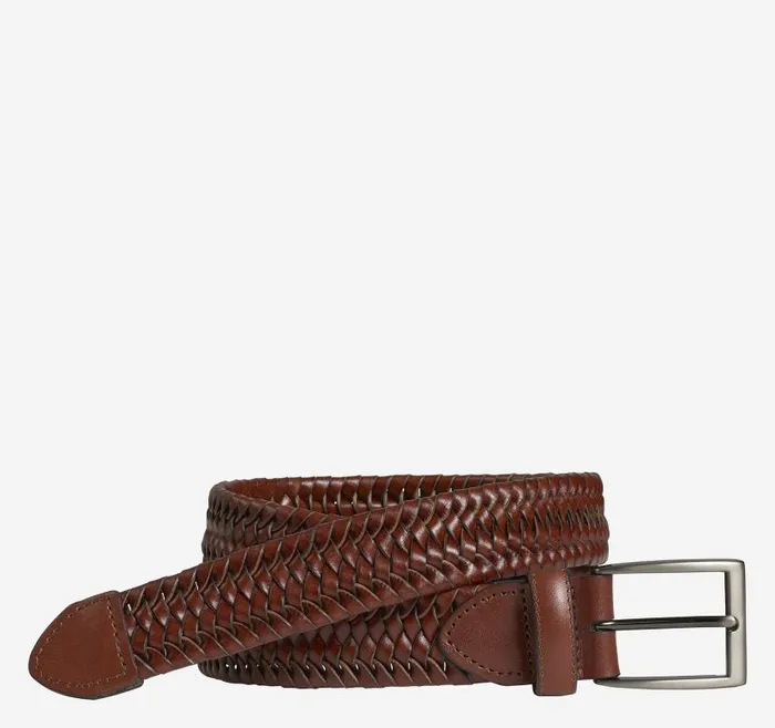 Men Johnston and Murphy Belts Stretch Leather Braided Belt Cognac