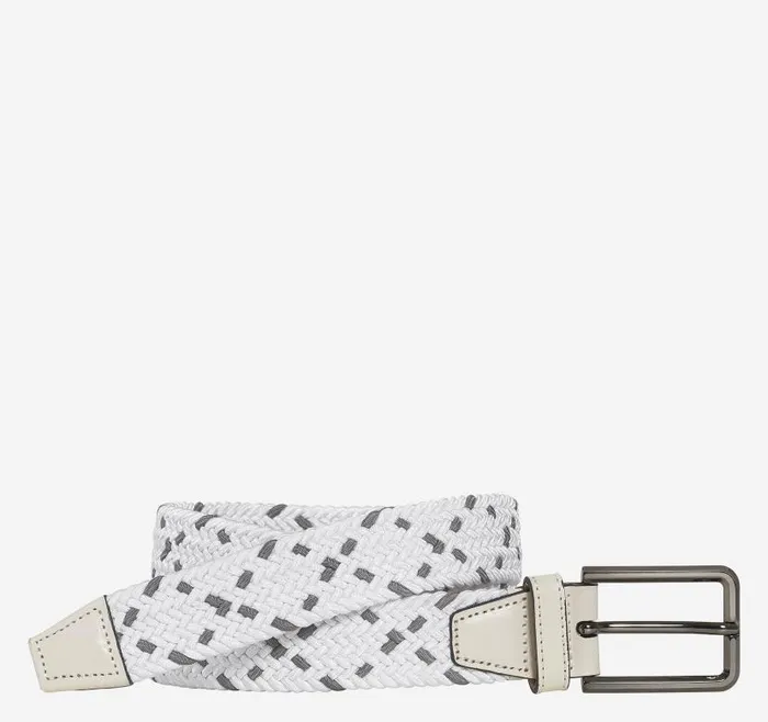 Men Johnston and Murphy Belts Woven StretchKnit Belt Whitegray
