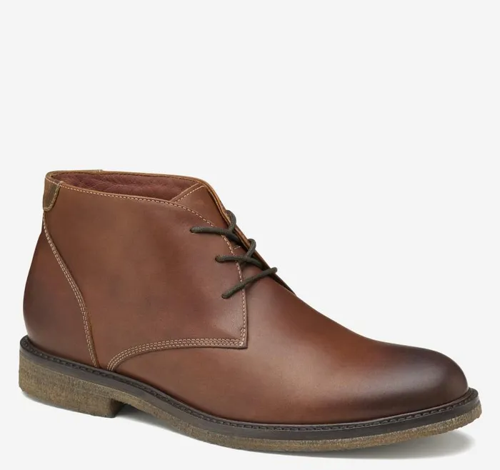 Men Johnston and Murphy Boots Copeland Chukka Red Brown Oiled Full Grain