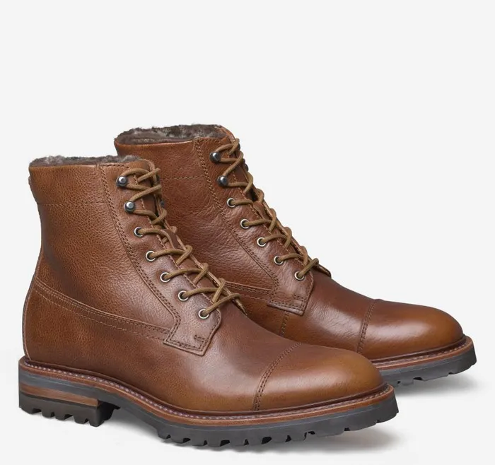 Men Johnston and Murphy Boots Dudley Lug Cap Toe Shearling Boot Cognac Full Grainshearling Men Johnston and Murphy Boots Dudley Lug Cap Toe Shearling Boot Cognac Full Grainshearling