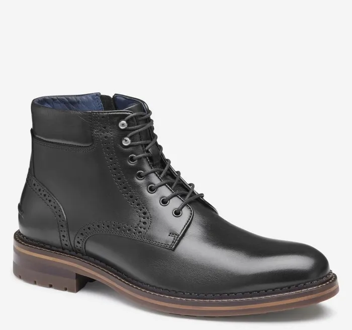Men Johnston and Murphy Boots XC Flex Connelly Plain Toe Boot Black Full Grain