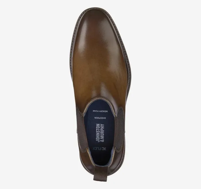 Men Johnston and Murphy Boots XC Flex Raleigh Chelsea Tan Full Grain