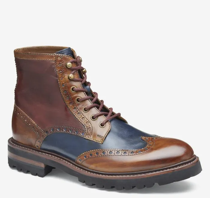 Men Johnston and Murphy LaceUps Dudley Lug Wingtip Boot Tan Multi Calfskin