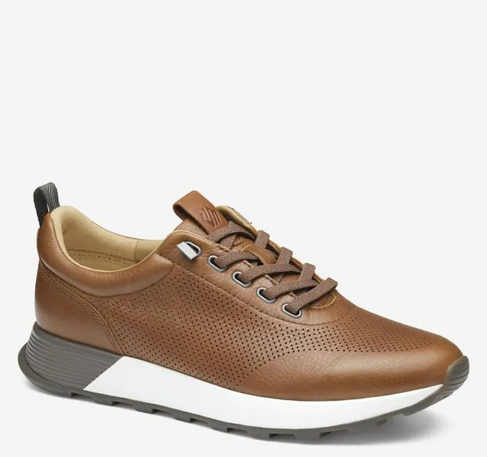 Men Johnston and Murphy LaceUps Kinnon Perfed Jogger Dark Tan Full Grain