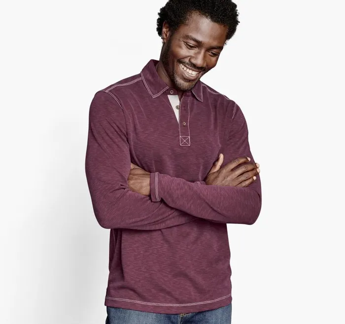 Men Johnston and Murphy Polos and Tees Vintage Slub LongSleeve Polo Burgundy Men Johnston and Murphy Polos and Tees Vintage Slub LongSleeve Polo Burgundy