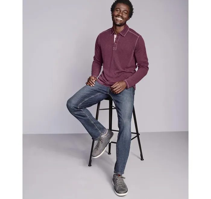 Men Johnston and Murphy Polos and Tees Vintage Slub LongSleeve Polo Burgundy Men Johnston and Murphy Polos and Tees Vintage Slub LongSleeve Polo Burgundy