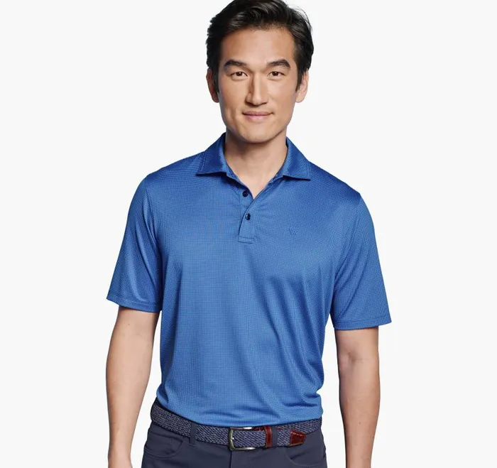 Men Johnston and Murphy Polos and Tees XC4 Performance Gingham Polo Cool Degree Bluenavy Mini Gingham