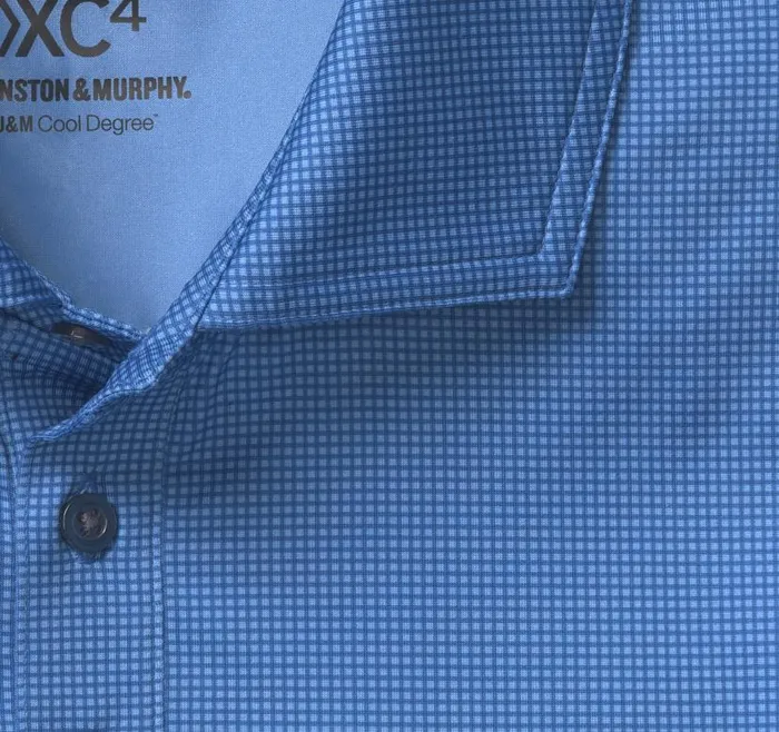Men Johnston and Murphy Polos and Tees XC4 Performance Gingham Polo Cool Degree Bluenavy Mini Gingham