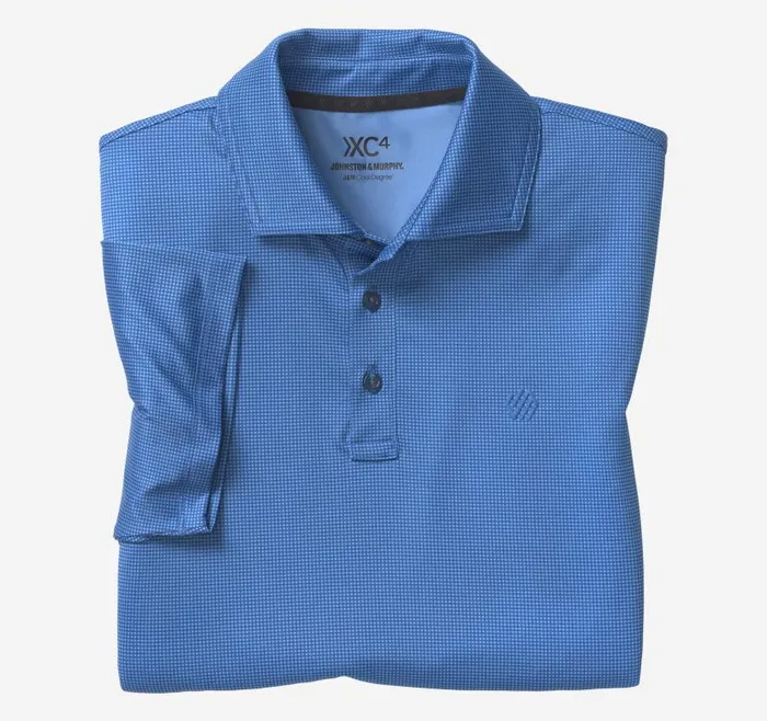 Men Johnston and Murphy Polos and Tees XC4 Performance Gingham Polo Cool Degree Bluenavy Mini Gingham