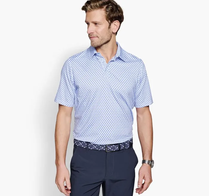 Men Johnston and Murphy Polos and Tees XC4 Performance Polo Whiteblue Dotted Circle