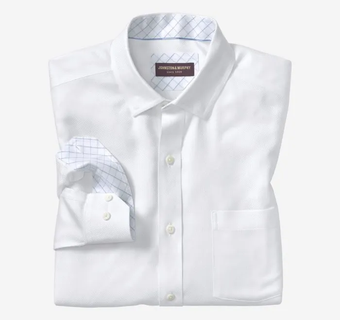 Men Johnston and Murphy Shirts NonIron Dress Shirt White Solid Birdseye