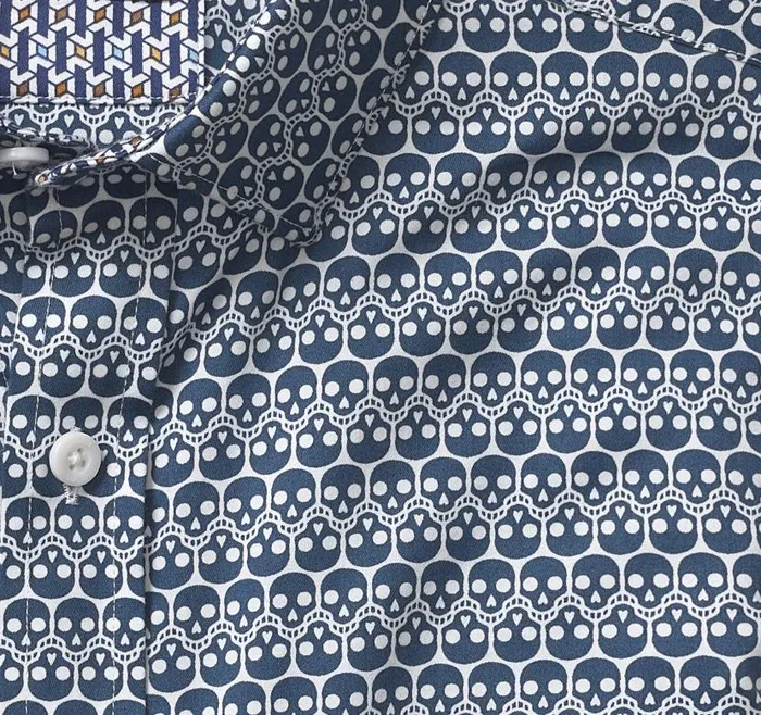 Men Johnston and Murphy Shirts Printed Cotton Shirt Navy Repeating Skull Men Johnston and Murphy Shirts Printed Cotton Shirt Navy Repeating Skull
