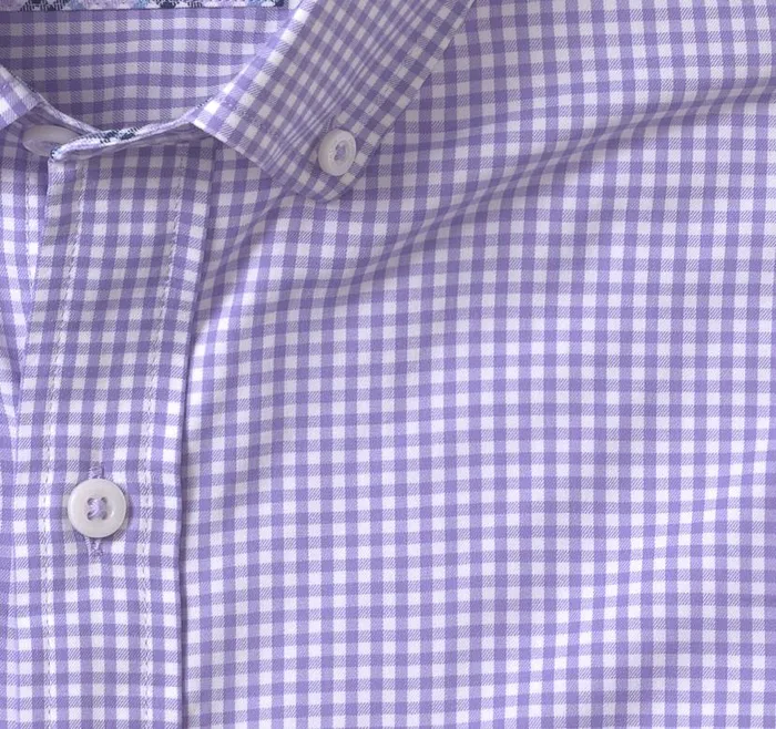 Men Johnston and Murphy Shirts XC4 LongSleeve StretchWoven Shirt Purplewhite Gingham