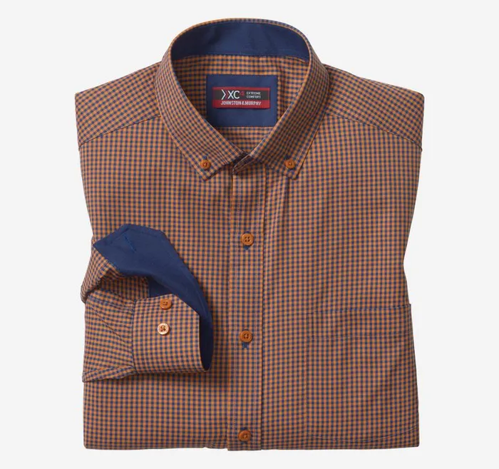Men Johnston and Murphy Shirts XC4 LongSleeve StretchWoven Shirt Rustnavy Gingham