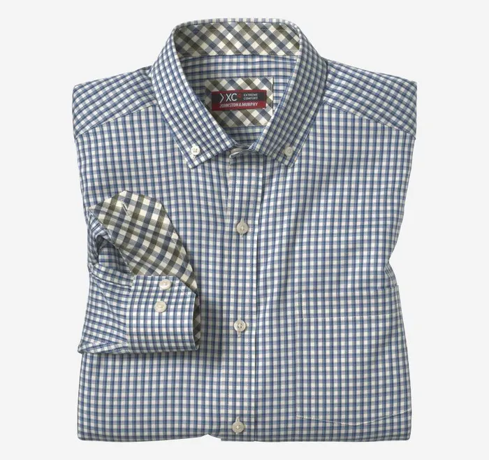 Men Johnston and Murphy Shirts XC4 Sport LongSleeve Shirt Blue Outlined Grid